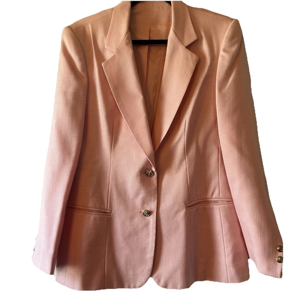 Vintage 90s‎ Boxy Baby Pink Blazer Gold Buttons 14 Career Secretary Poly Blend